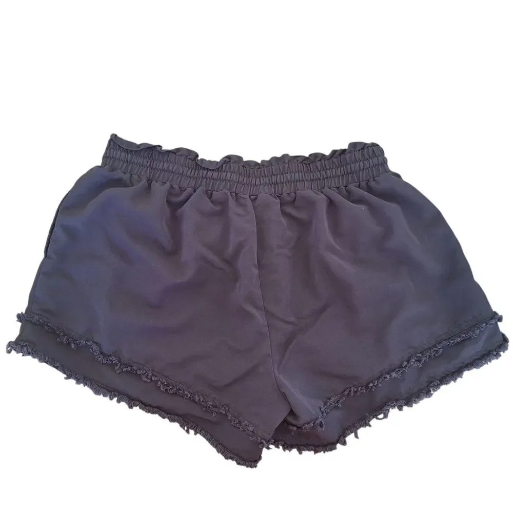 Day + Moon Shorts Black Distressed Hem Pockets Pull On Relaxed L